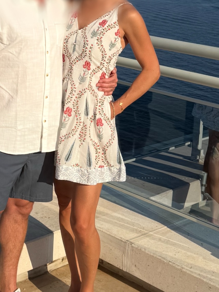 Nibi-Mtk Block Print Floral Mini Dress Ivory Red Blue Montauk Resort S